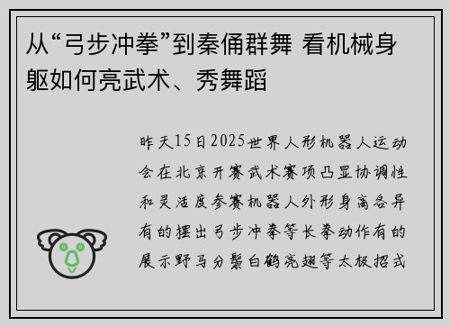 从“弓步冲拳”到秦俑群舞 看机械身躯如何亮武术、秀舞蹈